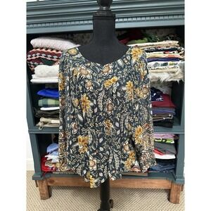 Rachel Zoe Blouse Women's Medium Floral Lightweight‎ V-Neck Long Sleeve Ruffle